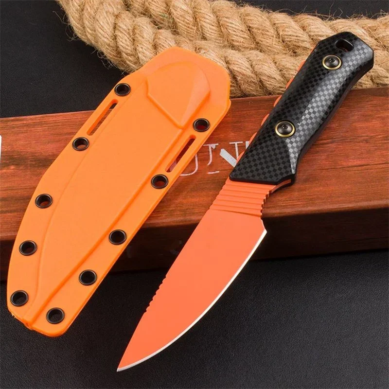 

BM 15600OR Tactical Fixed Blade Knife Titanium Coated D2 Blade Nylon Glass Fiber HandleOutdoor Hunting Camping Knife with Sheath