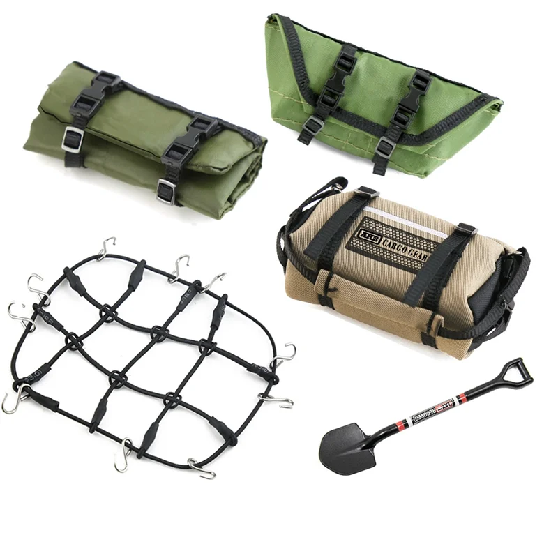 5Pcs Storage Bag Roof Bag Sleeping Bag Luggage Net Shovel Decoration for TRX4M Axial SCX24 1/18 1/24 RC Crawler Car,1