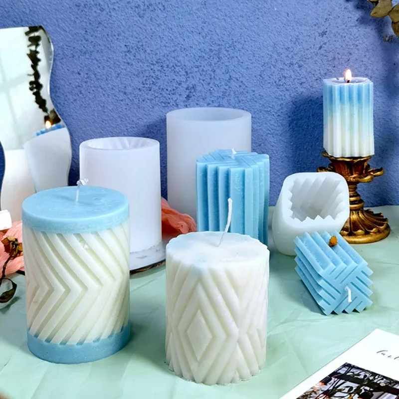 

Gear Column Geometry Candle Silicone Mold DIY Cylinder Square Candle Making Supplies Resin Soap Mold Gifts Craft Home Decor