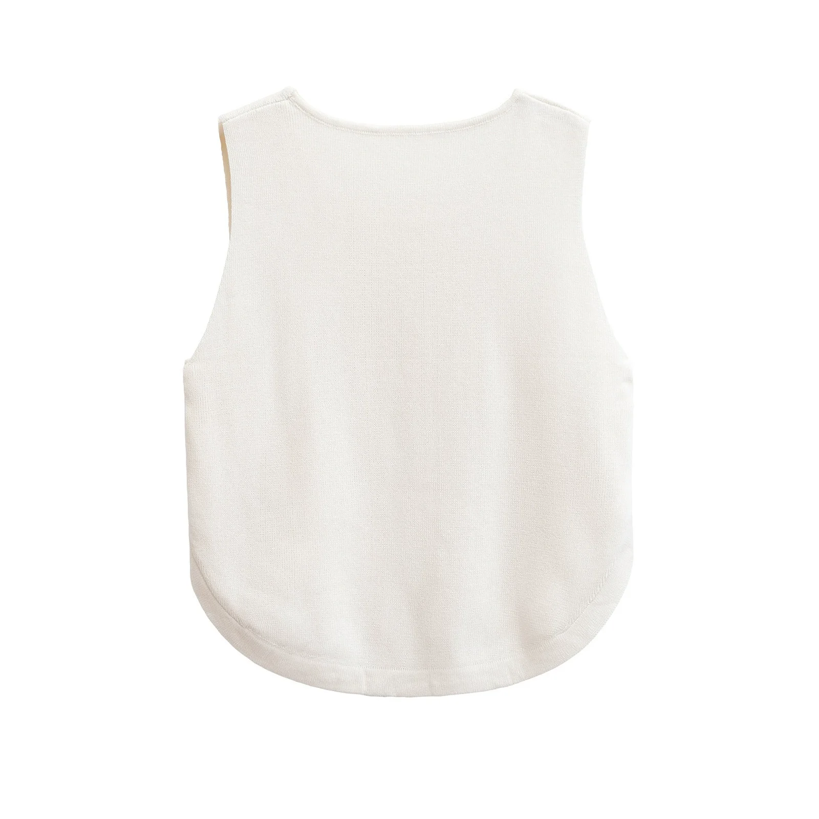 2025 เสื้อแขนกุดเก๋ไก๋ของผู้หญิงพร้อมหัวเข็มขัดด้านข้างไม่สมมาตร Hem Casual O-neck Crop Top