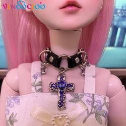 Collar para muñeca BJD, cadena con Cruz de cristal rosa/azul, accesorios de juguete, 1/3, 1/4, 1/6