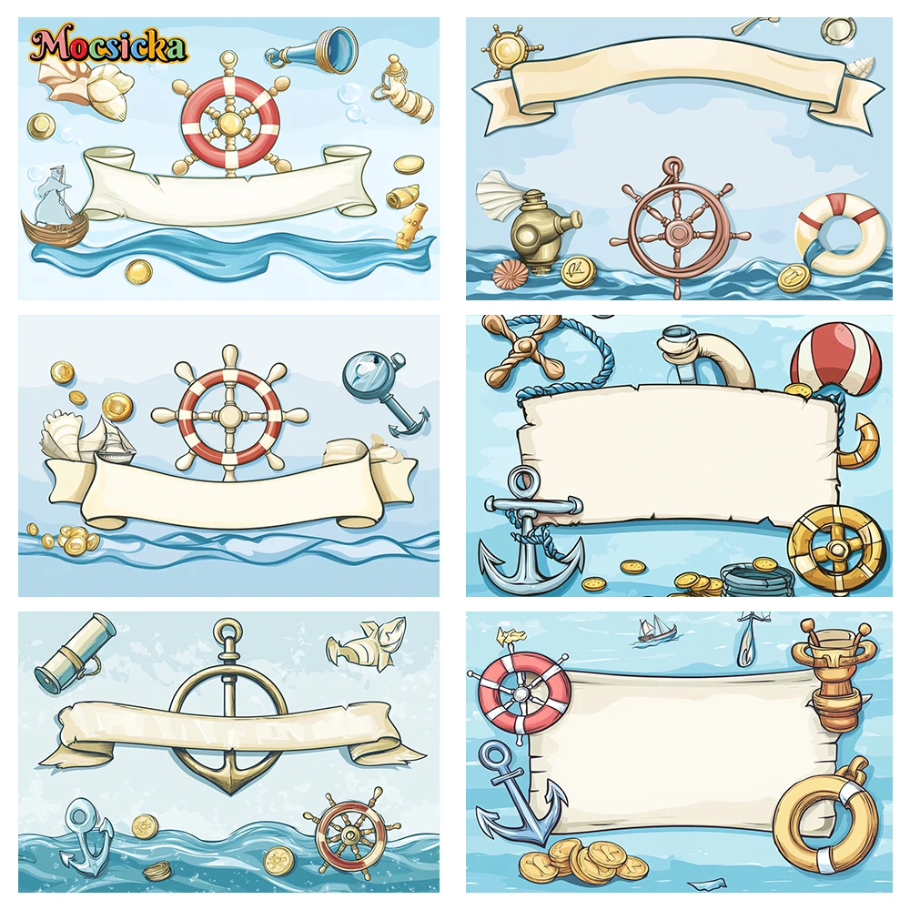 

Mocsicka Custom Baby Shower NAUTICAL Backdrop Pirate Backdrop Happy Birthday Party Decor Maritime First Photography Banner prop