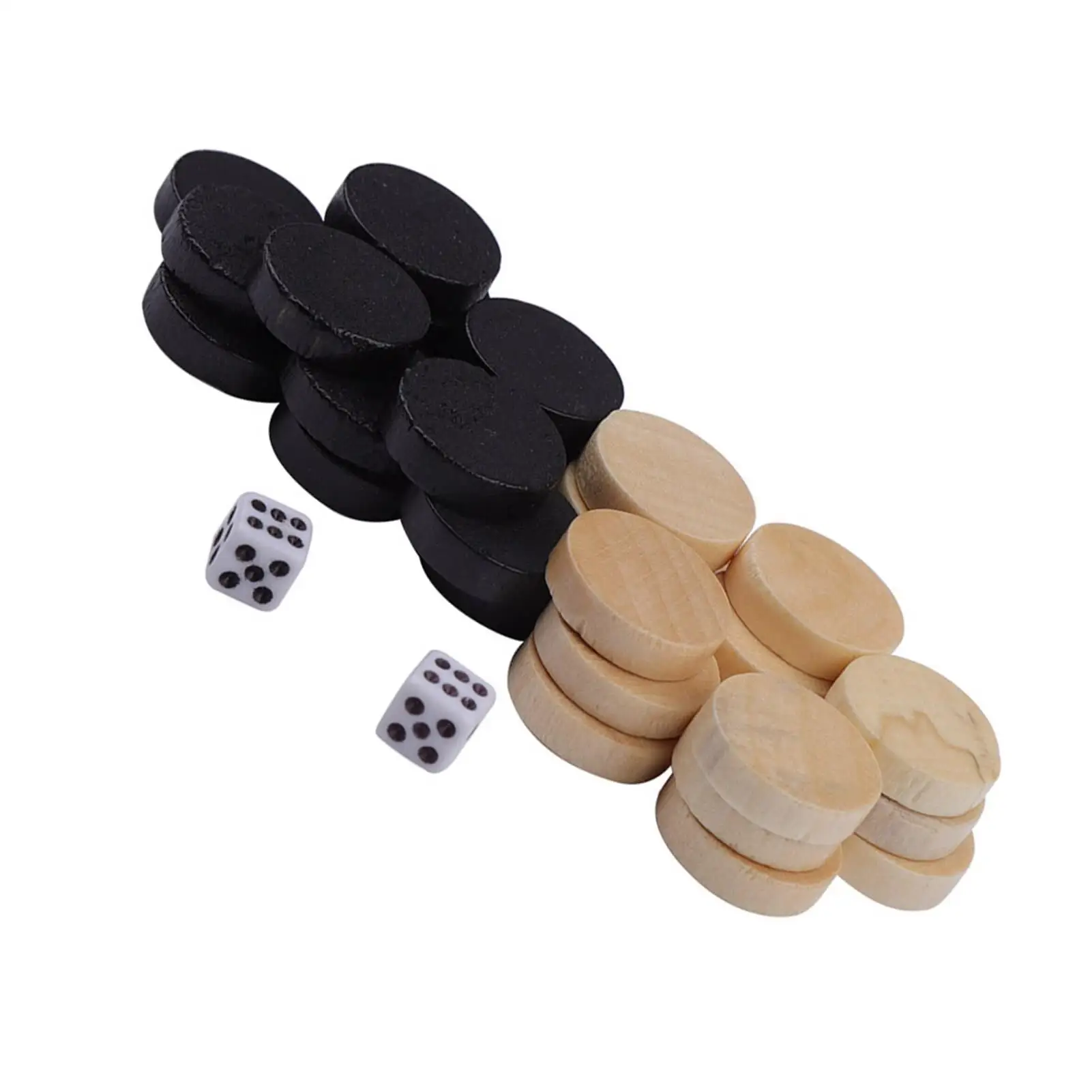 32 Wood Chess Pieces Set - Draughts, Checkers & Backgammon - Ideal for kids Learning & Camping Games