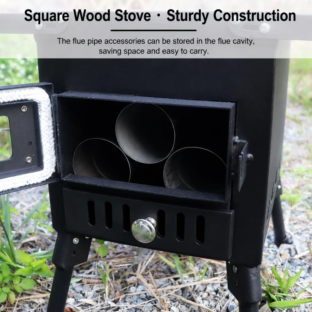 Portable Wood Burning Tent Stove Camping Stove with Chimney Pipes Foldable Outdoor Heating Cooking Stove