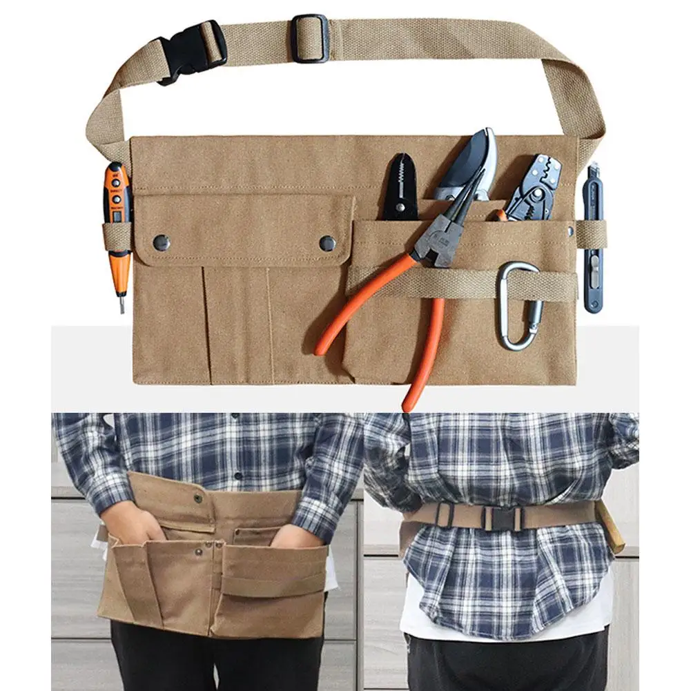 Portable Gardener Canvas Waist Pack Drawstring Backpack with Hardware for Hand Tools for Tool Pouches