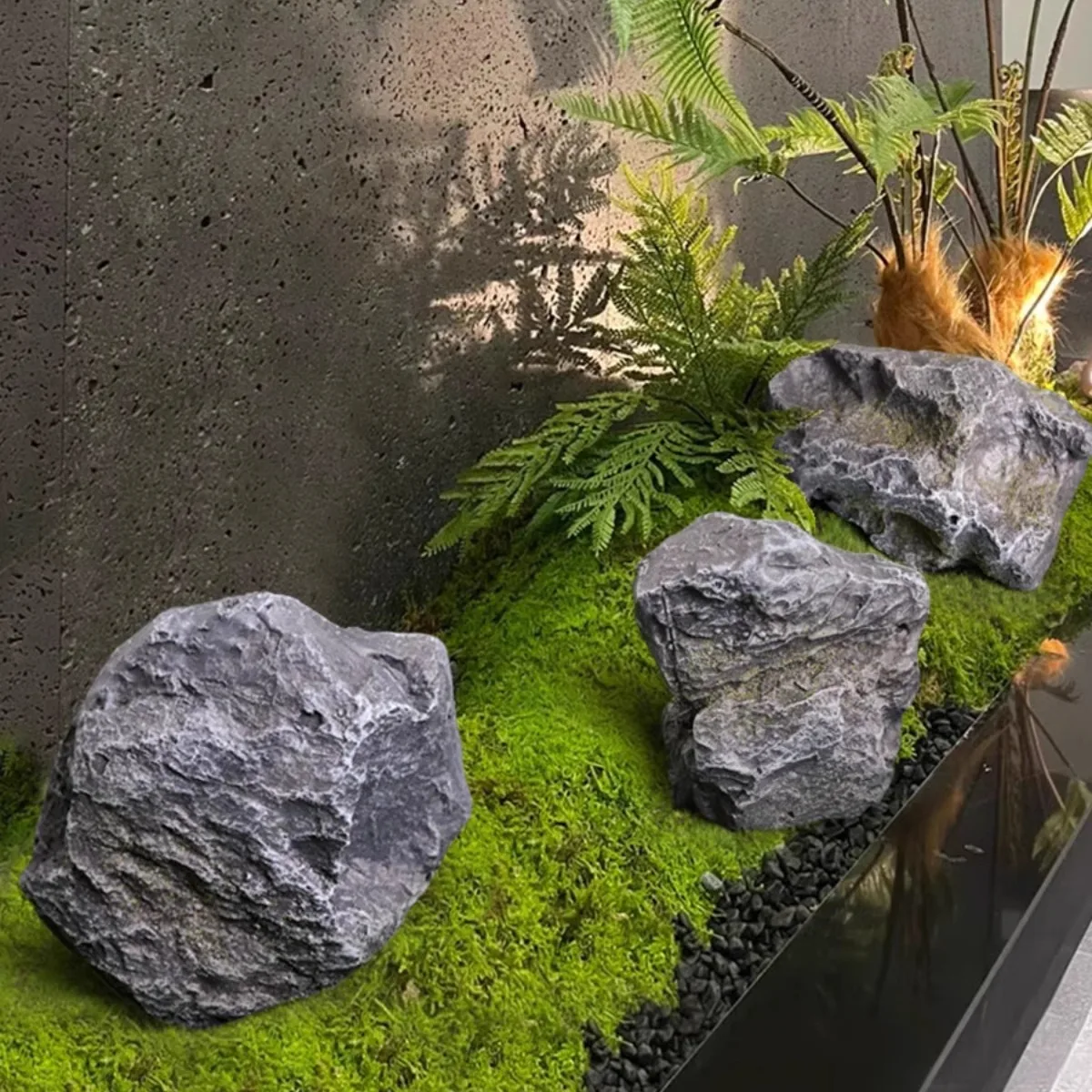 

Simulated Fiberglass Reinforced Plastic Artificial Stone Landscape Indoor Rockery Props Green Plant Decorative Ornaments
