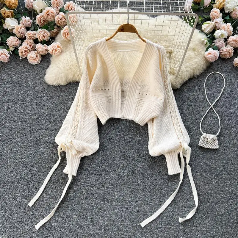 Women Knitted Cardigan Korean Fashion Long Sleeve Solid Knitwear Female Chic High Street Soft  Lace Up Elegant Sweater