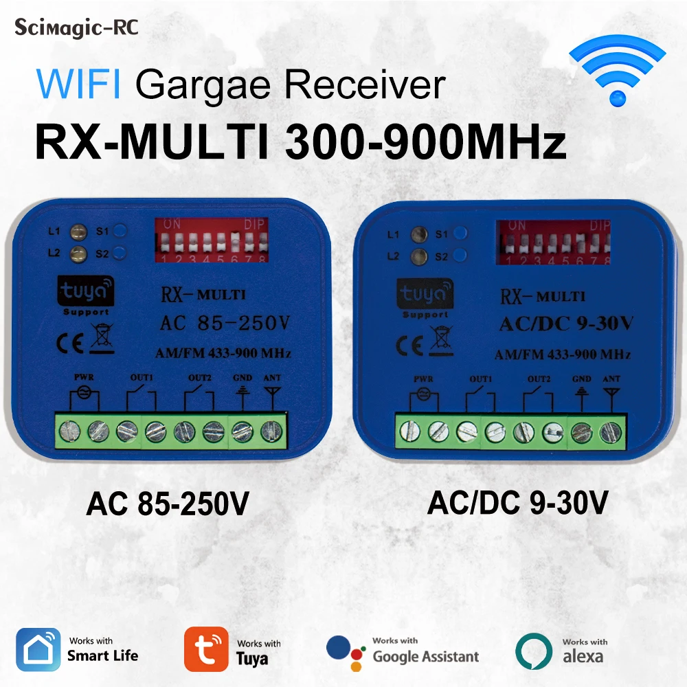 RX-MULTI 300-900MHz WIFI Smart Gate Receiver Tuya Garage Door Controller Fixed Rolling Code 433mhz Opener 12V 24V 220V Switch