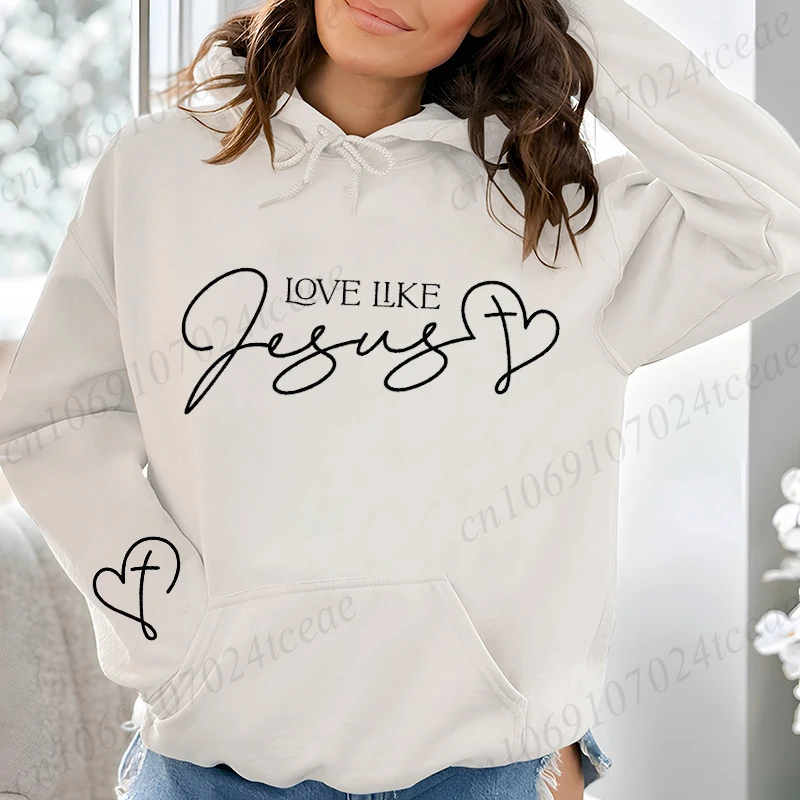 Casual dameshoodies Love Like Jesus Print Sweatshirts Sport Home Pullover Tops Straat Christelijk Geloof Ontwerp Dameskleding