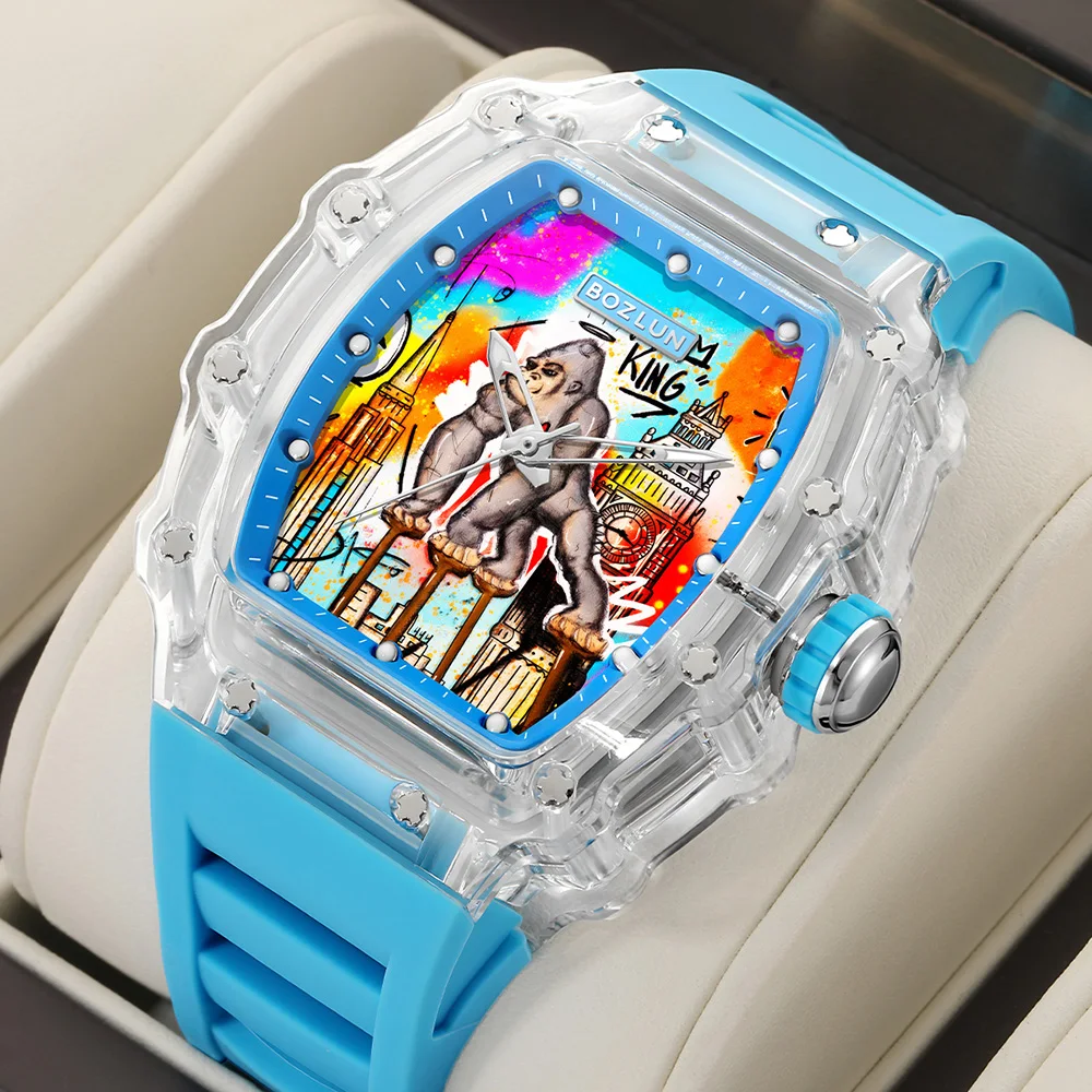 

BOZLUN персонализированные механические часы с креативным комиксами и осьминогом, модные повседневные спортивные наручные часы для мужчин и женщин