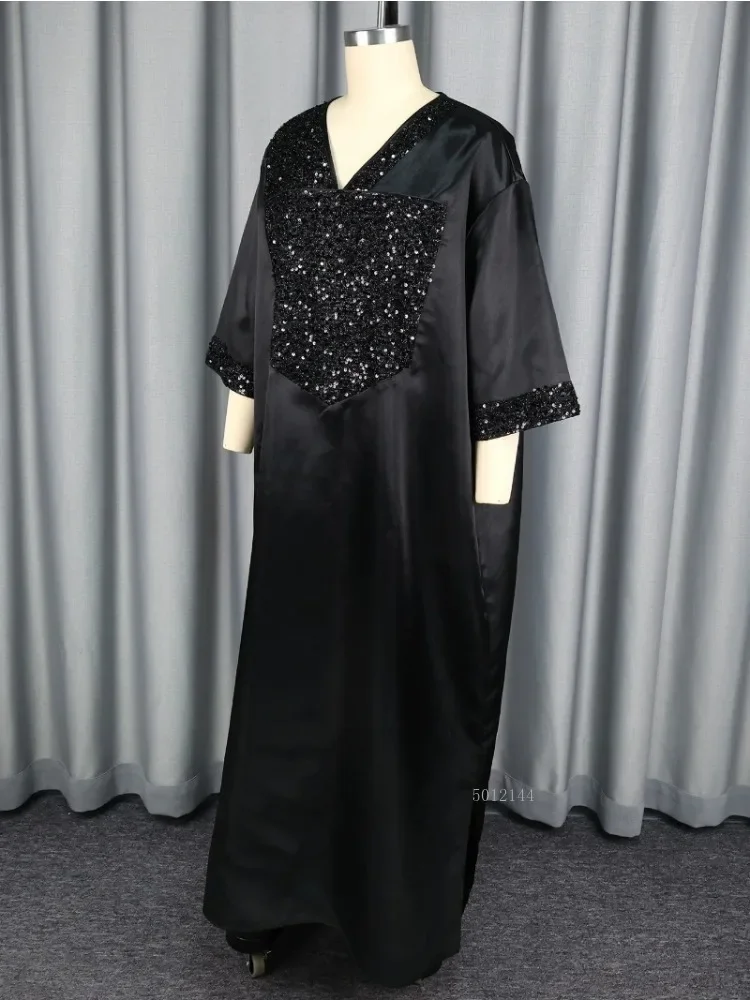 

Блестящее платье-кафтан Bubu для женщин, африканское длинное свободное лоскутное платье Boubou с v-образным вырезом и блестками, традиционная церковная одежда