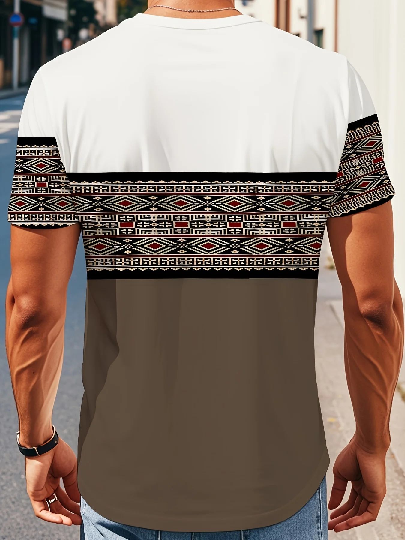 New men's short-sleeve T-shirt, loose-fitting and tailored with printed designs, versatile basic crew-neck top suitable for spri