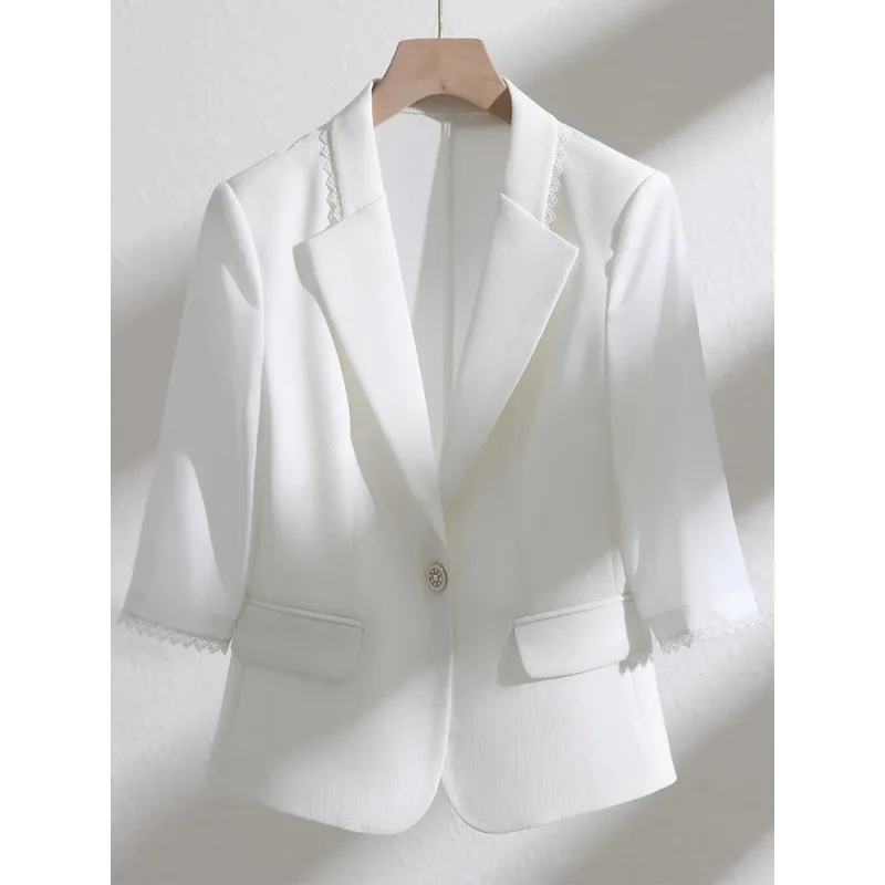 Chaqueta Formal de media manga para mujer, ropa de trabajo de negocios, color blanco, negro y verde, para verano y primavera