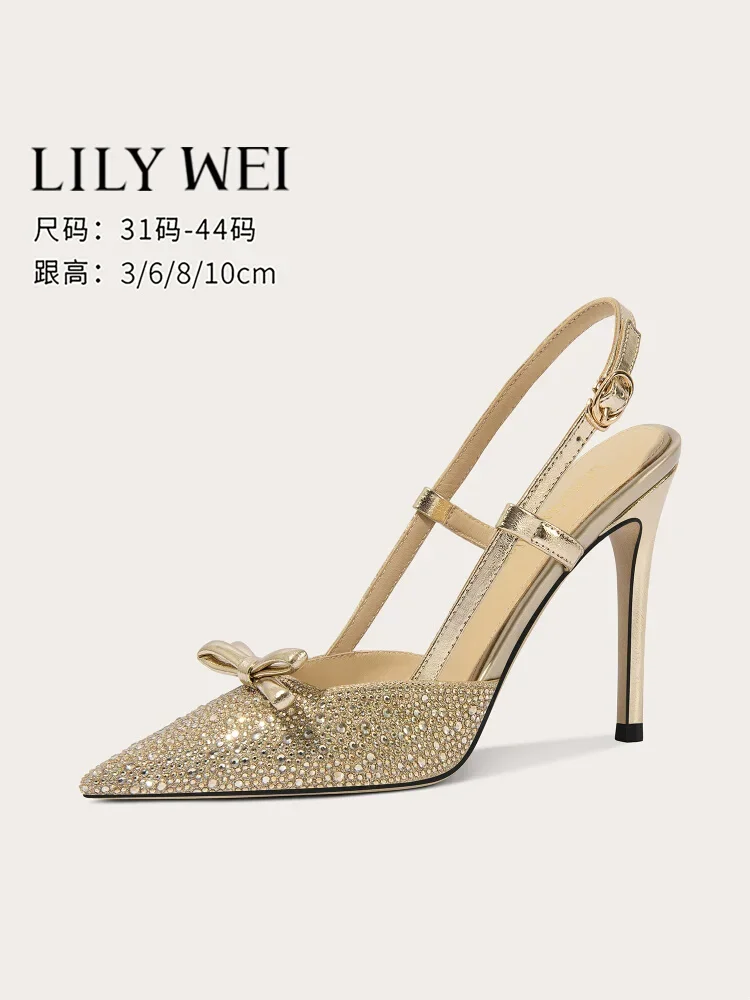 

Summer new pointed rhinestone buckle cloth widened single shoes thin high-heeled banquet large size small size women's sandals