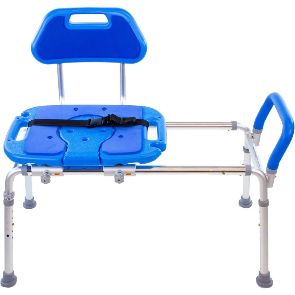 Shower Chair, Tub Sliding Bench, Padded, Seat with Opening for Tub, Adjustable Legs and Safety Belt, Sliding Shower Chair