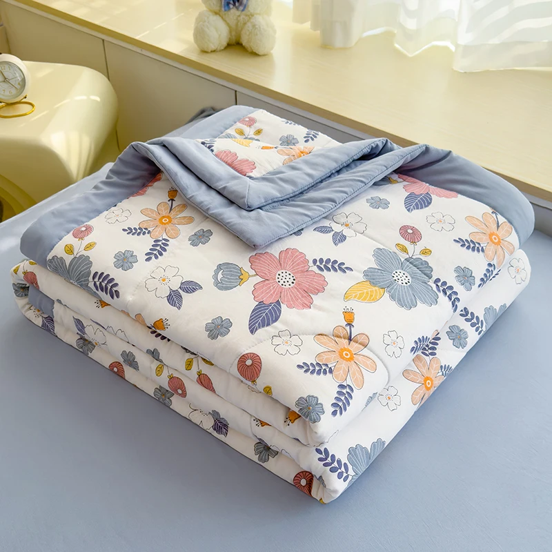 New Pastoral Style Cotton Summer Cooling Quilt 1pc 150/180/200cm Single Double bed Lightweight Breathable Machine Washable