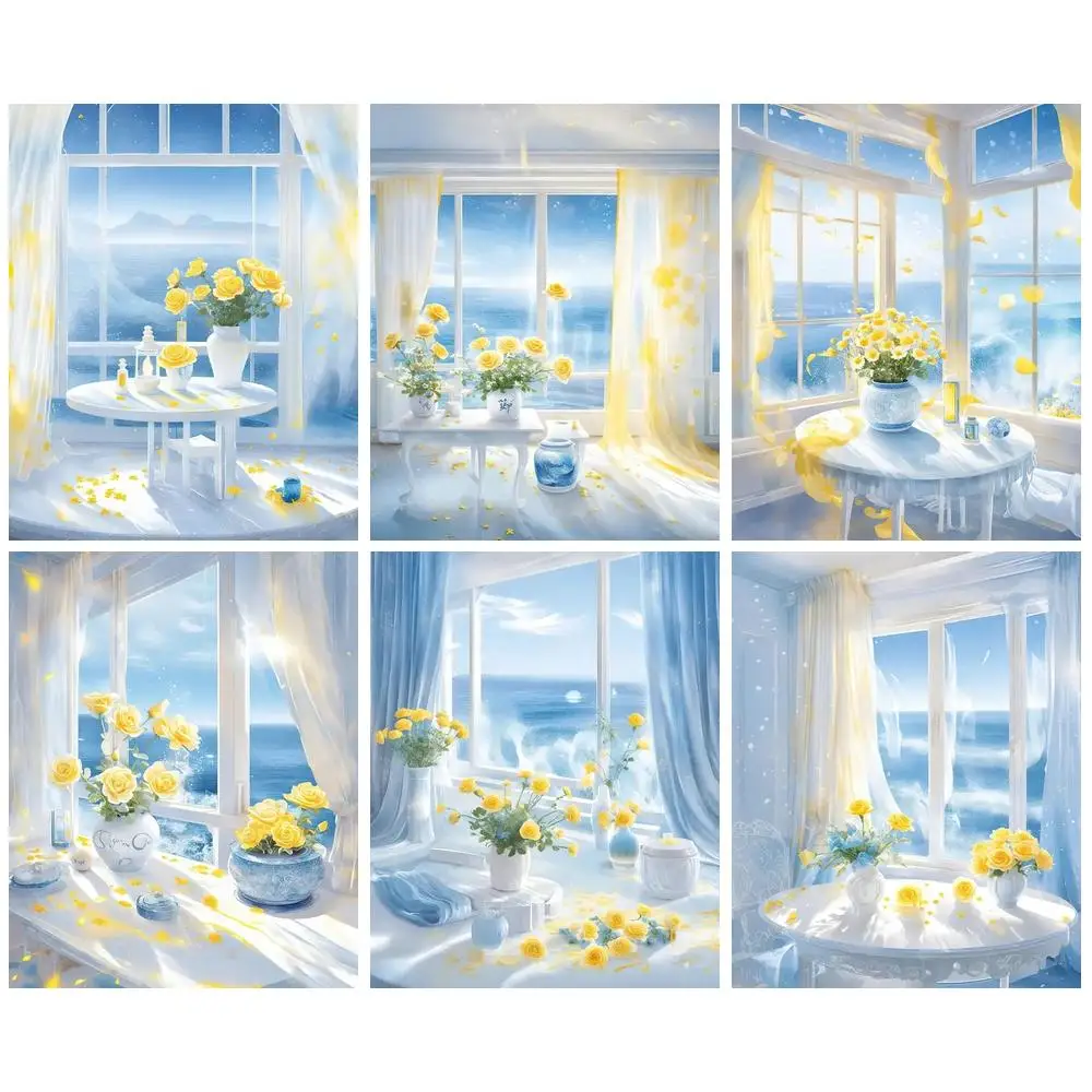 

GATYZTORY Scenery Painting By Number Beach House Paint Art Gift DIY Pictures By Number Kits Home Decor Handwork