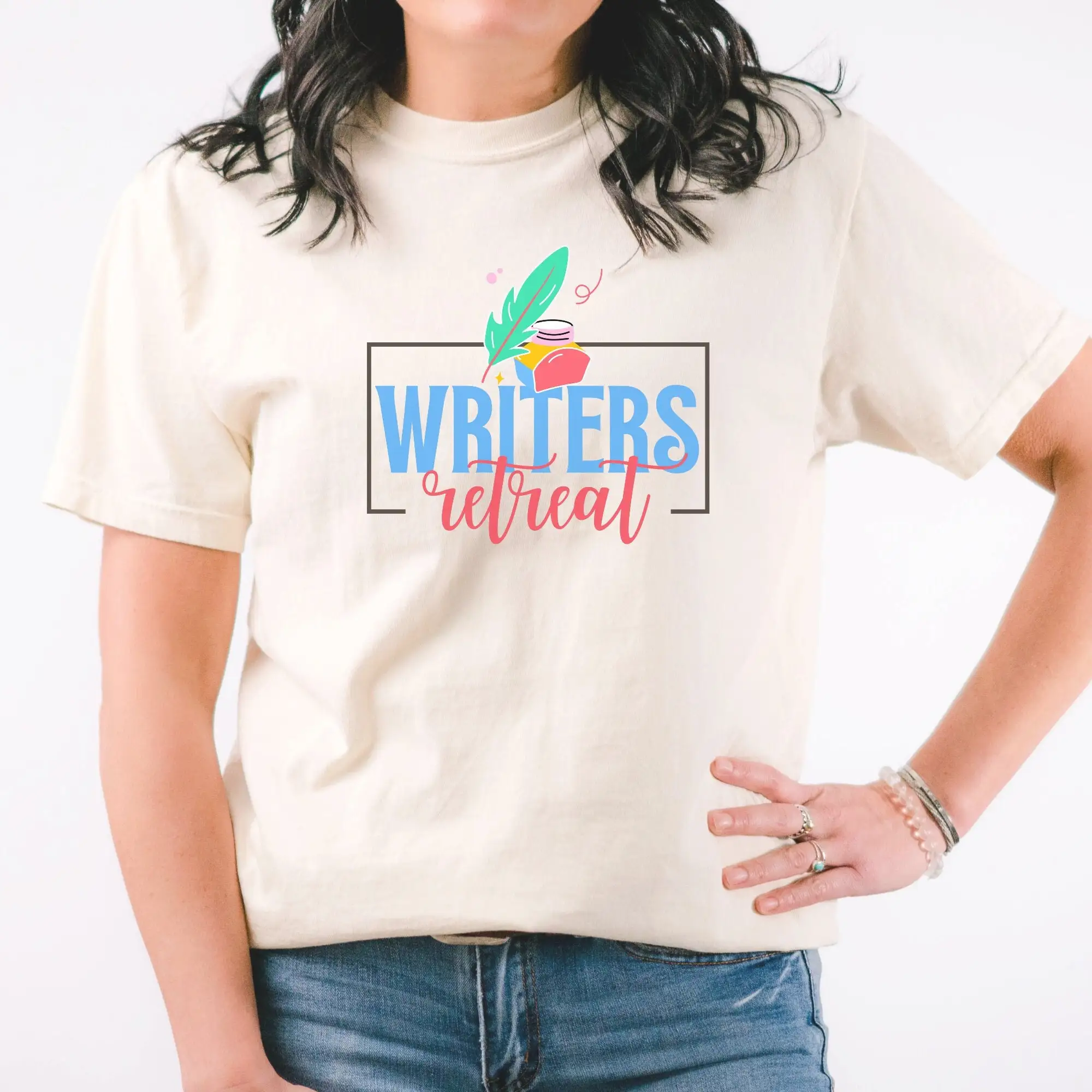 Writers T Shirt Writing Life Retro Quill Pen Cotton Writer Novelist Top Author Retreat Group Trip