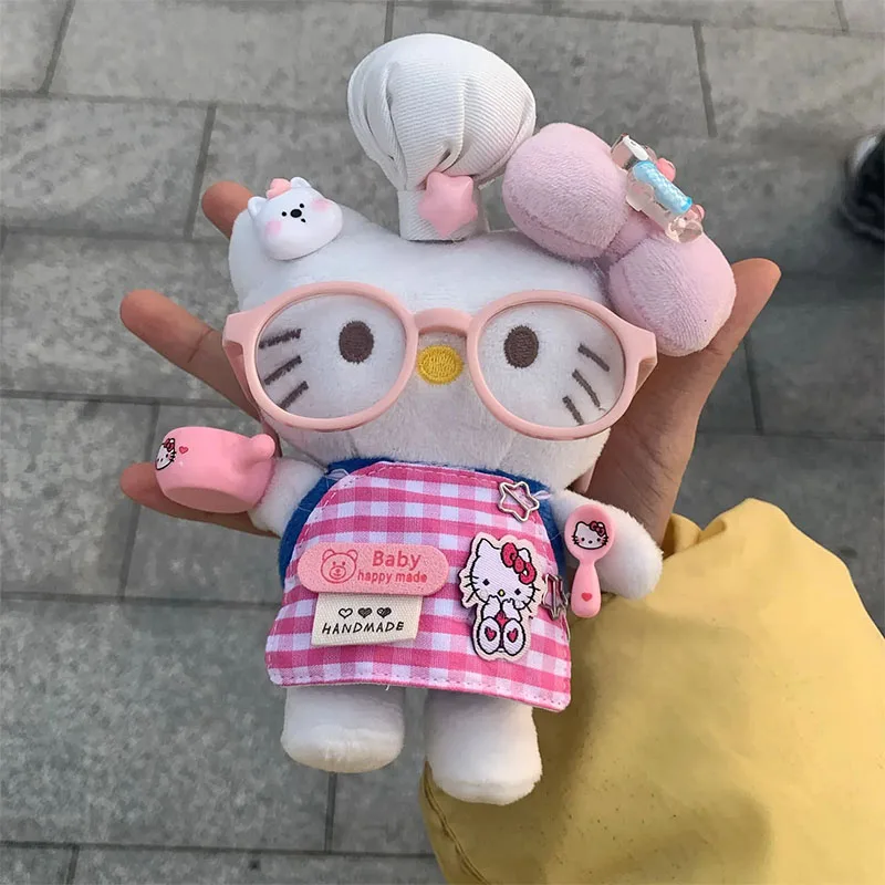 

Cute Hello Kitty Plush Keychain Cartoon Apron KT Cat Stuffed Toy Dopamine Girl Backpack Anime Doll Pendant Perfect Gift for Fans