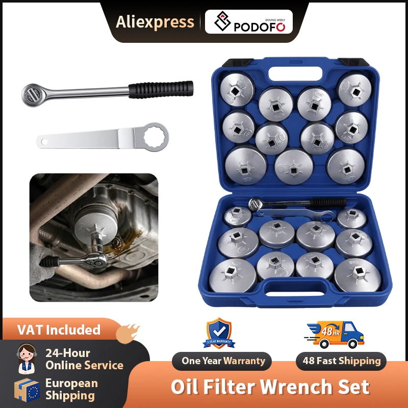 Podofo 23-teiliges Ölfilter-Schlüsselset, Ölfilterdeckel-Schlüsselset, 1/2-Zoll-Antrieb, Ölfilter-Entfernungswerkzeug, Becherförmiges Ölfilter-Steckschlüsselset