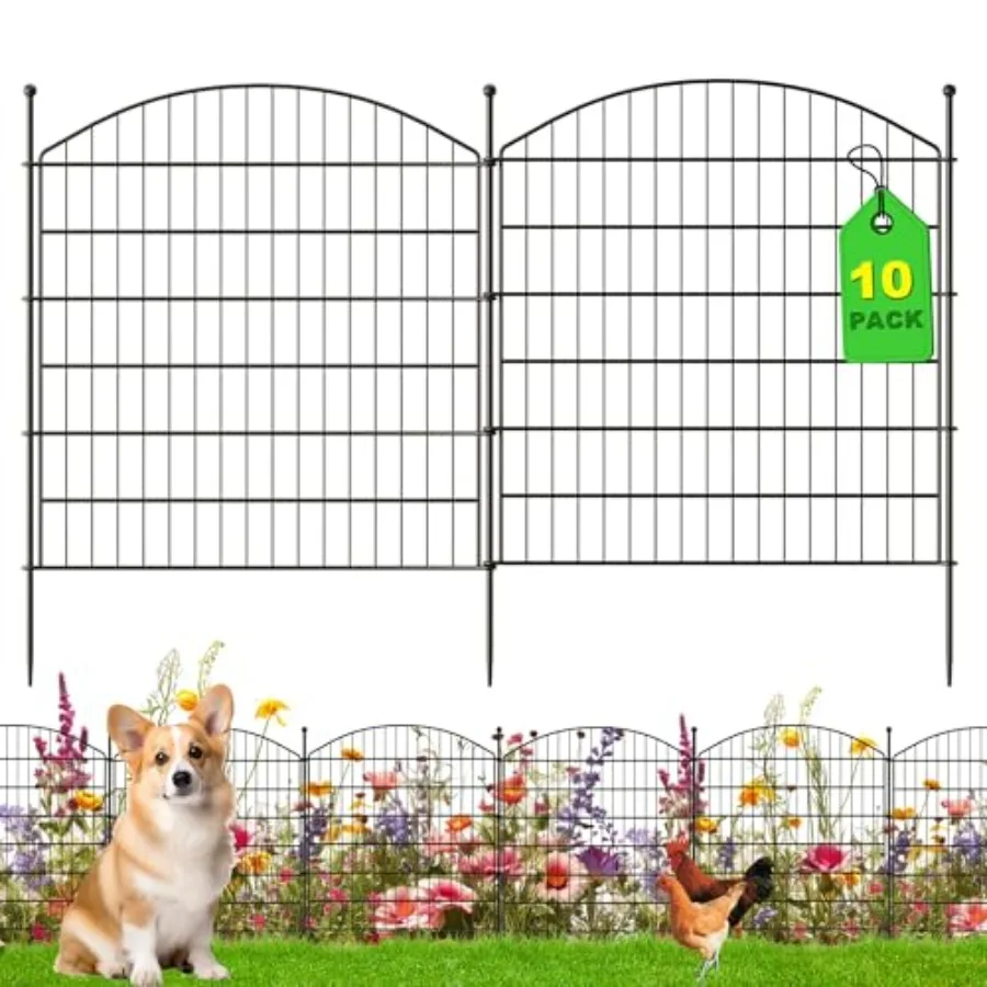 

32 in H x24 Ft(L) No Dig Heavy Duty Metal Fence - 10 Panels Thick Rust-Resistant Decorative Fence Posts for Yard Security, Gard