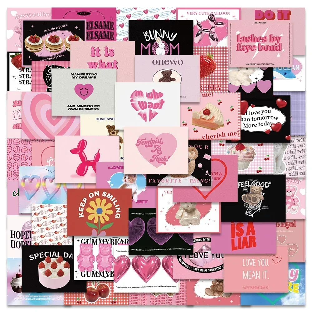 

10/30/53pcs Vintage Pink Egirl Charm Y2K Stickers Aesthetic 90s for Scrapbooking Laptop Phone Luggage Waterproof Sticker Decal