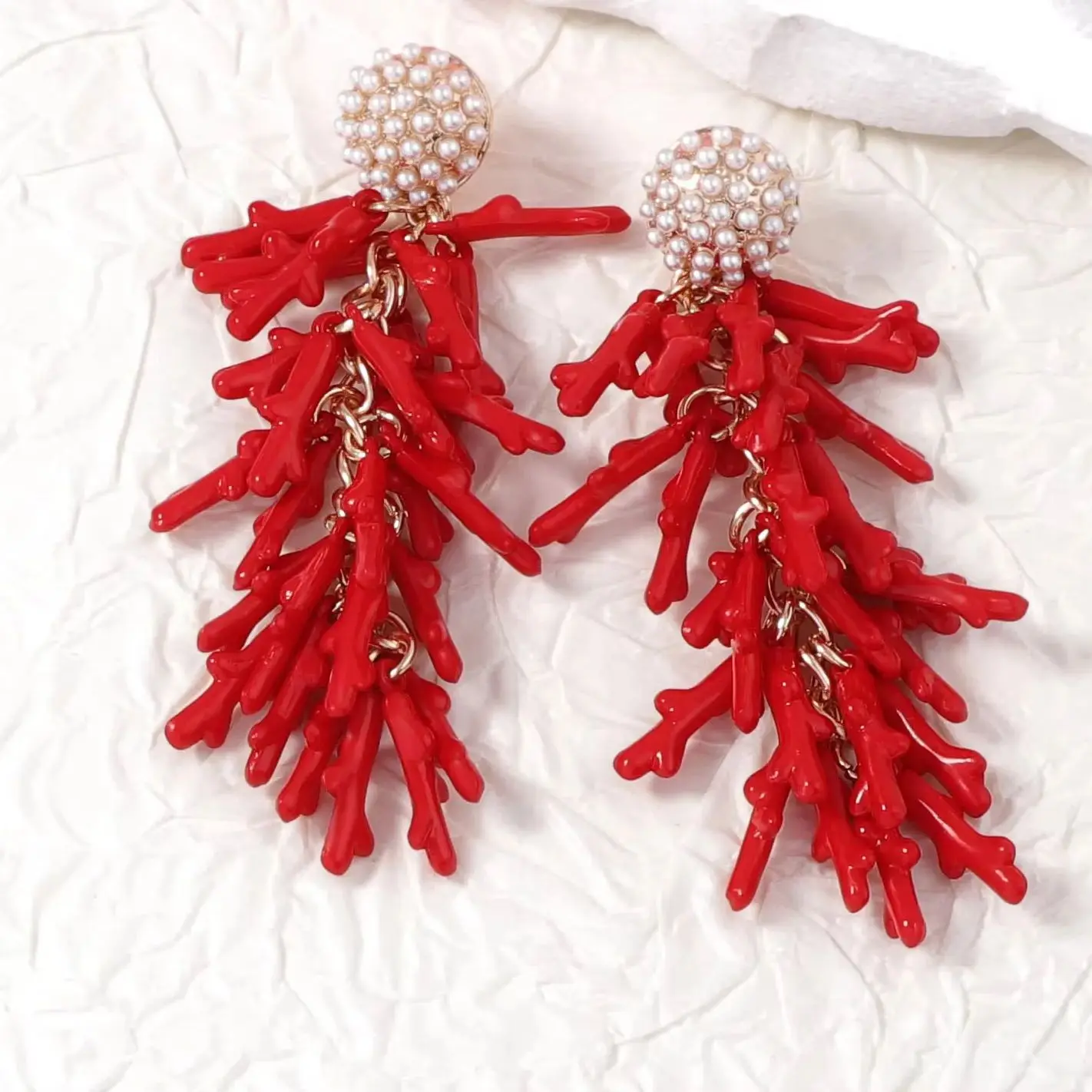 Personalized Creative Imitation Pearl Coral Alloy Earrings