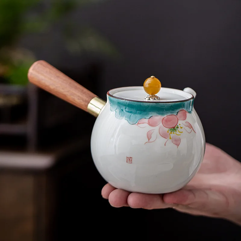 Mini Ceramic Teapot Side Handle Tea Kettle, Tea Pouring Tool, Tea Making Pot, Chinese Style, Coffee Maker, Water Boiling