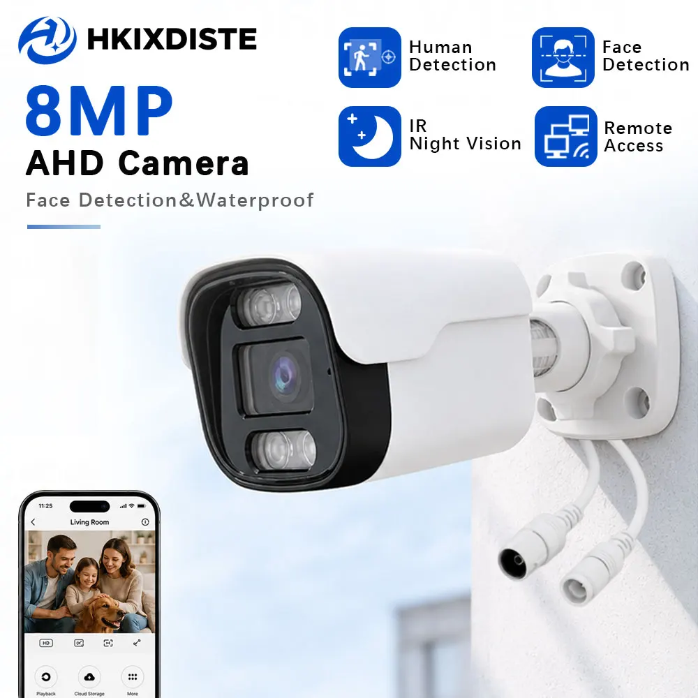 8MP 4K Bullet Wired AHD Surveillance Camera Night Vision Face Human Detection IP66 Outdoor Security CCTV Camera BNC Video DC12V