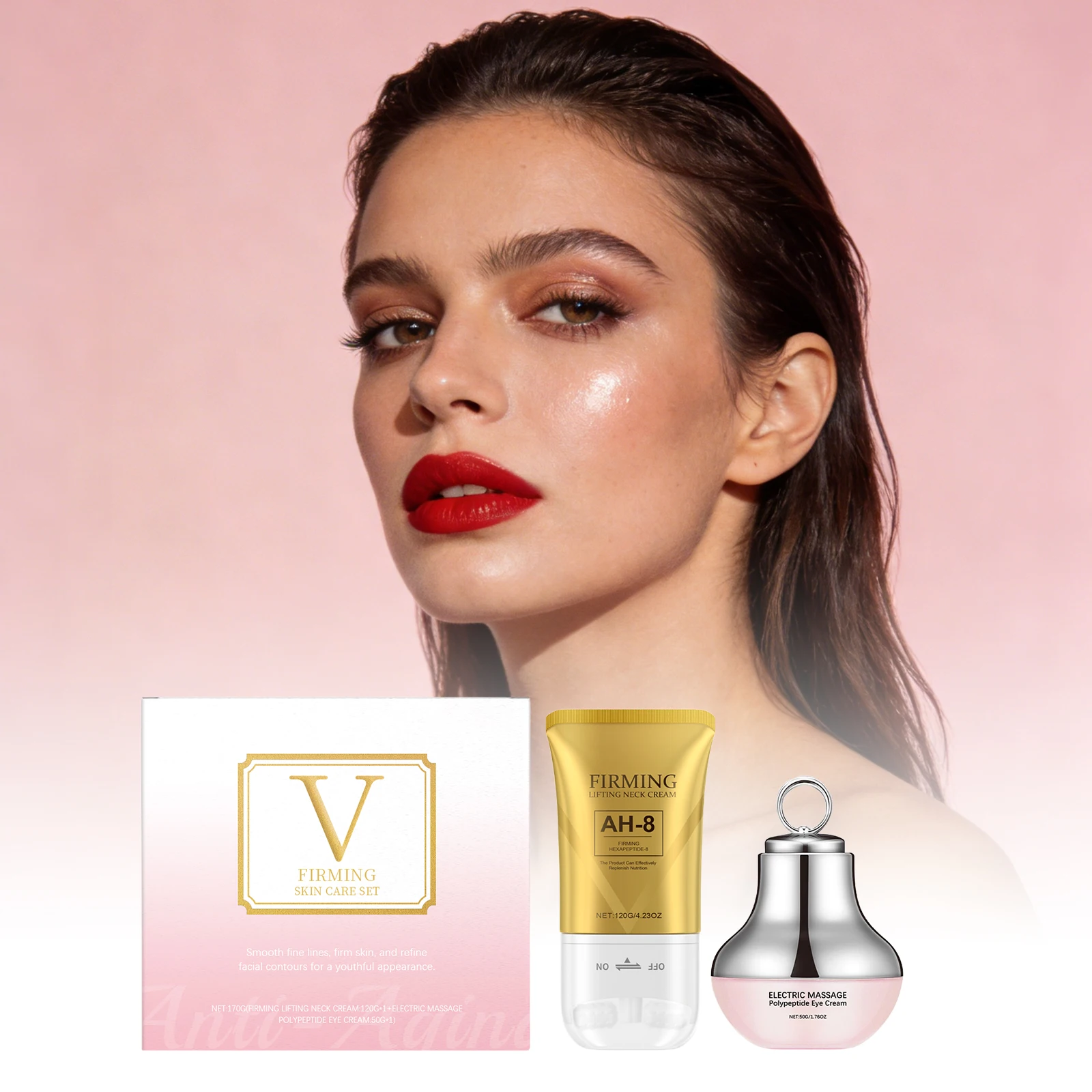 

Набор для укрепления кожи лица: подтягивает кожу вокруг глаз, улучшает упругость шеи, снимает усталость кожи, осветляет тон, питает, корректирует контуры лица.