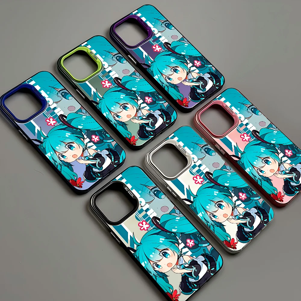 

Hatsune Miku Cute Cartoon Phone Case IMD Color Silver Shell For IPhone 16 15 14 13 12 Pro Max Plus