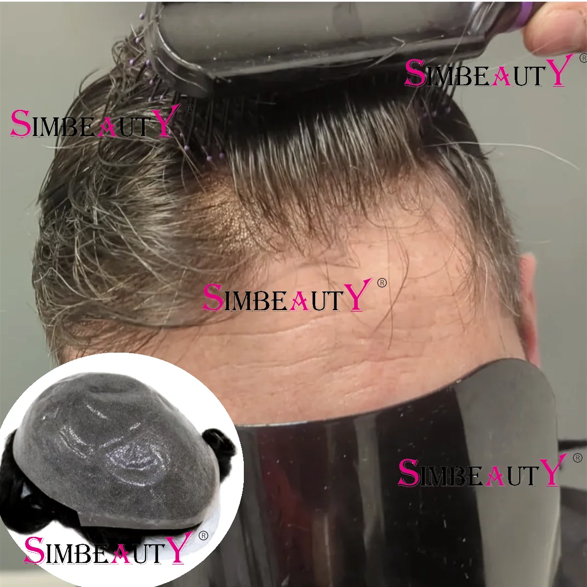 

Natural Hairline Men's Capillary Prosthesis Men Toupee 100% Human Hair 1B10 Grey Black Brown Surper Thin Skin Replacement System