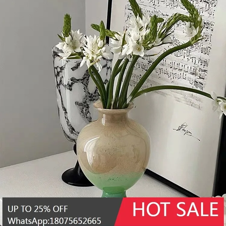 MJY Vintage Vase Glass Ornament Light Luxury Gourd Insert Soft Decoration