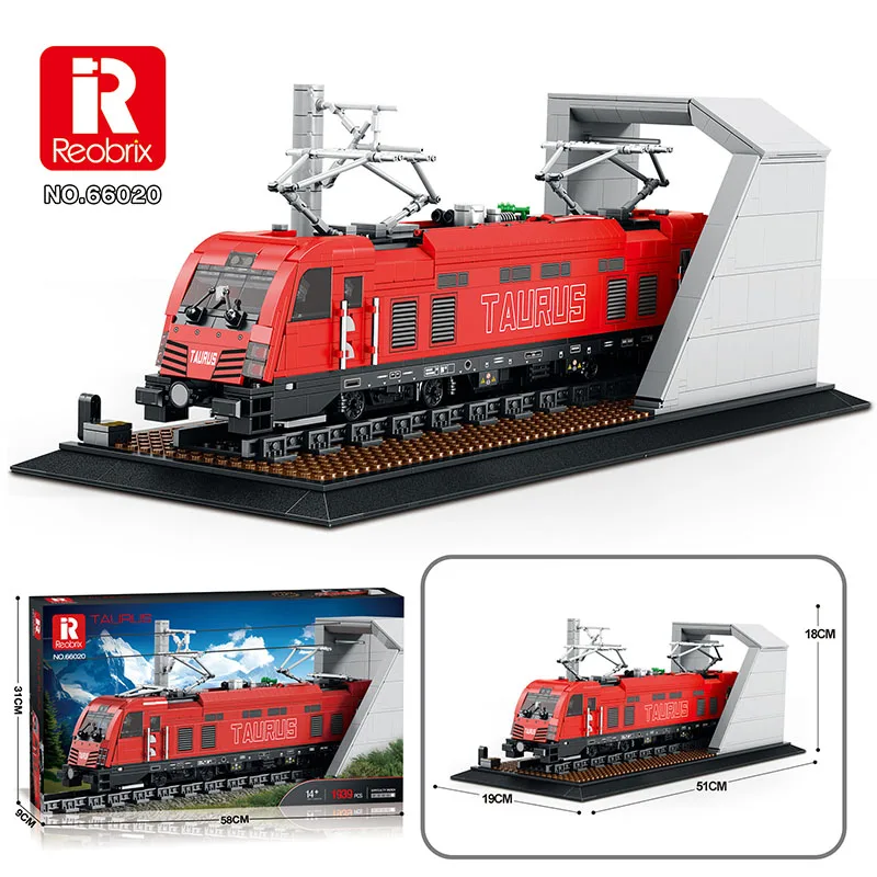 Reobrix 66020 Railway trains Electric Locomotive Model Rail Transit Series DIY Toys Building Blocks Gift For Boys 1939Pcs