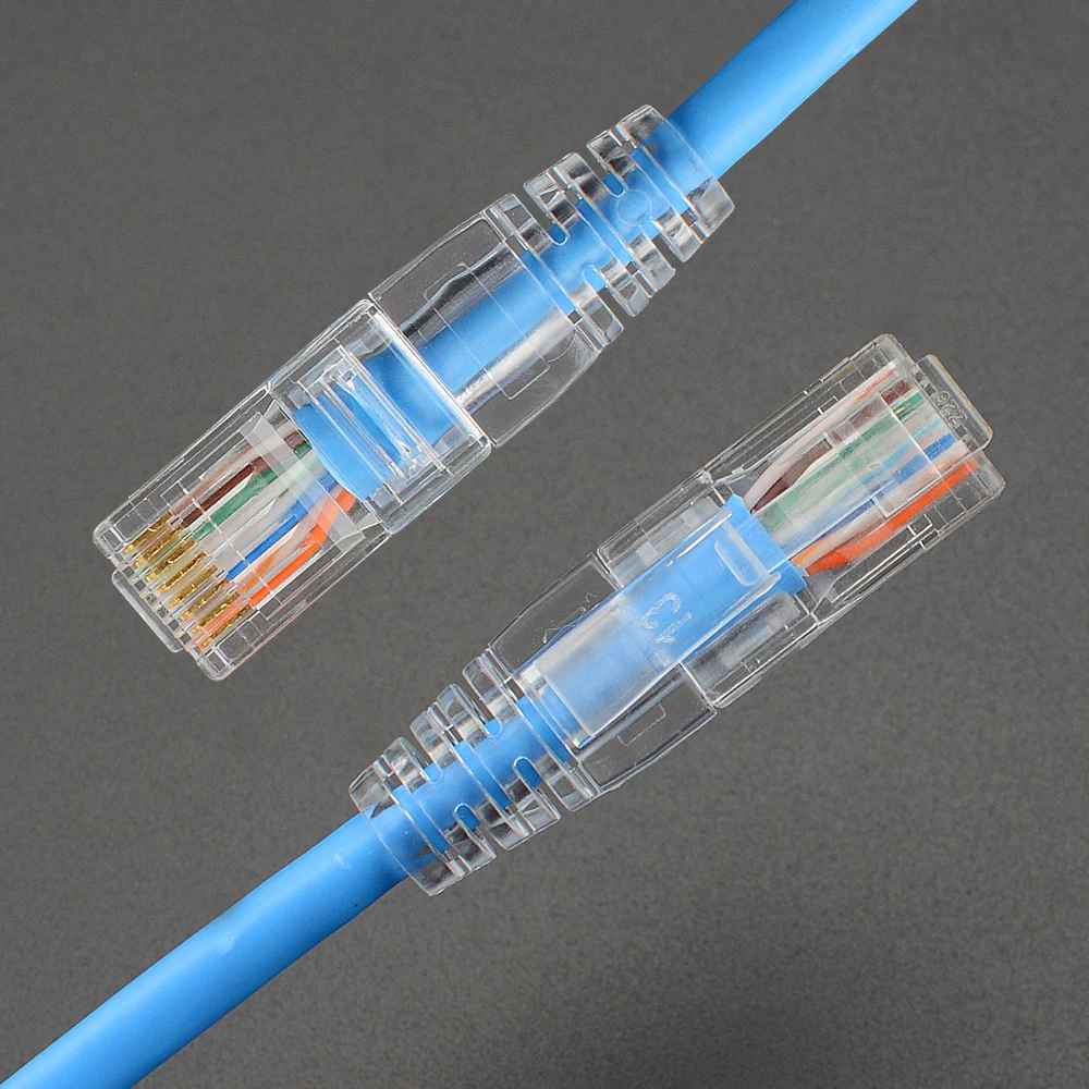 RJ45 Cat6 Pass Through Connectors and Strain Relief Boots, Easy to Crimp Modular Plug for Solid or Stranded Network Cable
