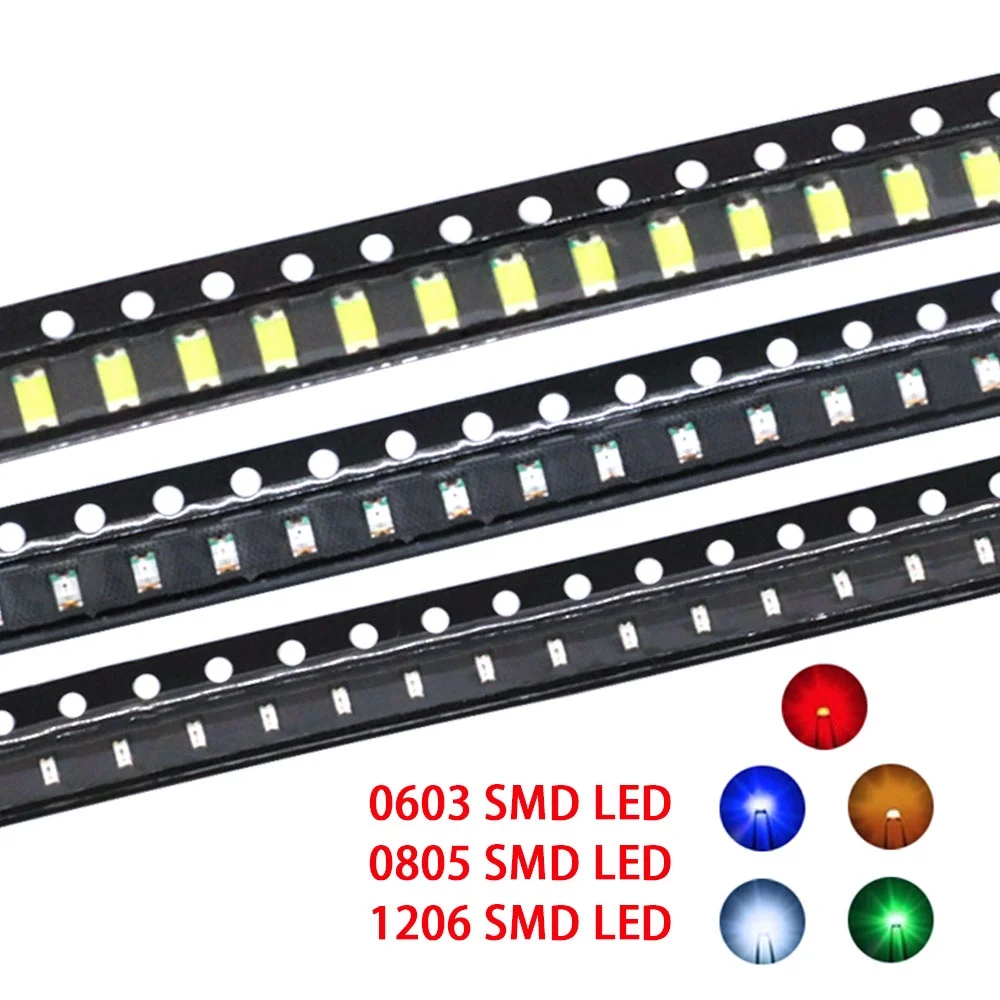 20/100PCS 5 Colors 0603 0805 1206 SMD LED Red Yellow Green White BlueLight Emitting Diode Clear LED Diode Light 100pcs/lot