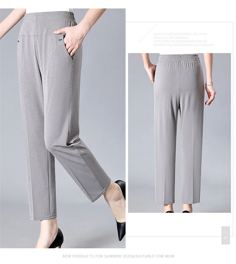 Middle Aged Women's Pants 2026 New Summer Thin High Waiste Elastic Loose Straight Pants Female Casual Trousers 5XL 6XL 7XL 8XL
