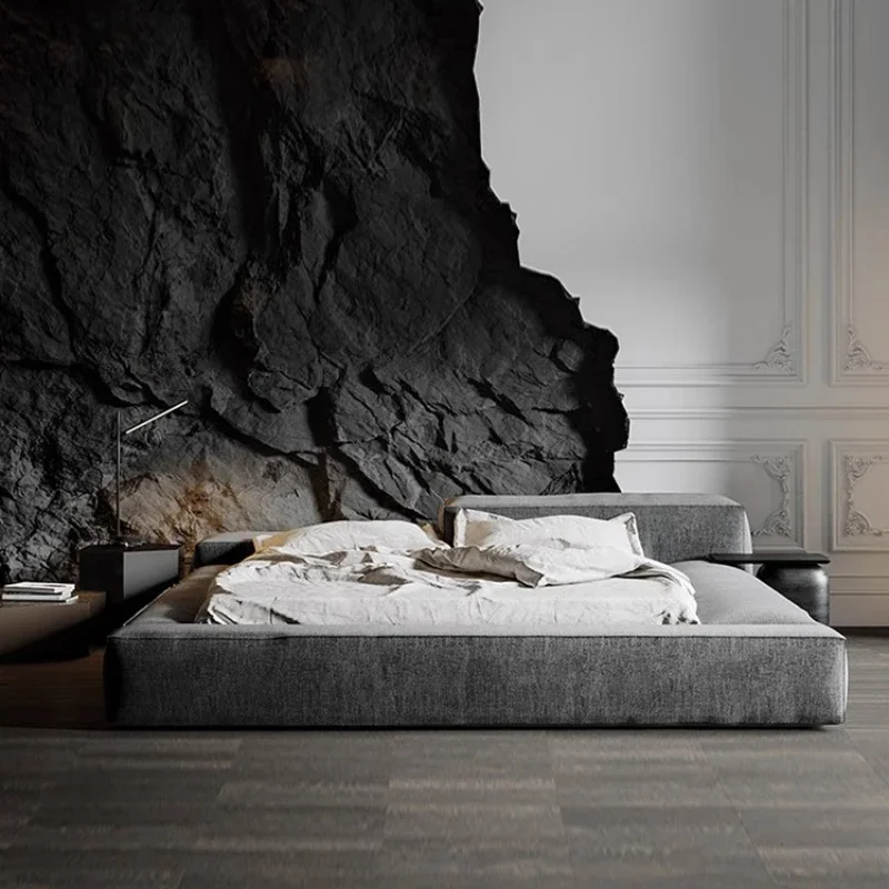 Italian minimalist tofu block tatami bed, technology cloth house silent wind master bedroom, headless bed 2024 new model