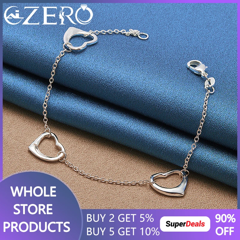

ALIZERO 925 Sterling Silver Three Heart Chain Bracelet For Women Wedding Party Fashion Charms Jewelry Valentine's Day Gifts
