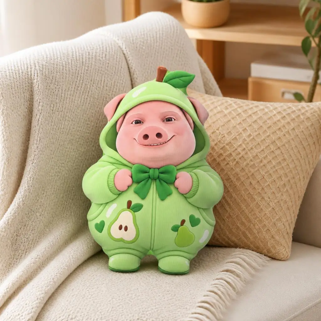 John Pork Pear Hoodie Shaped Stuffed Pillow Cute Pig Cushion Throw Pillow Sofa Home Decor Gift for Meme Fans Living Room