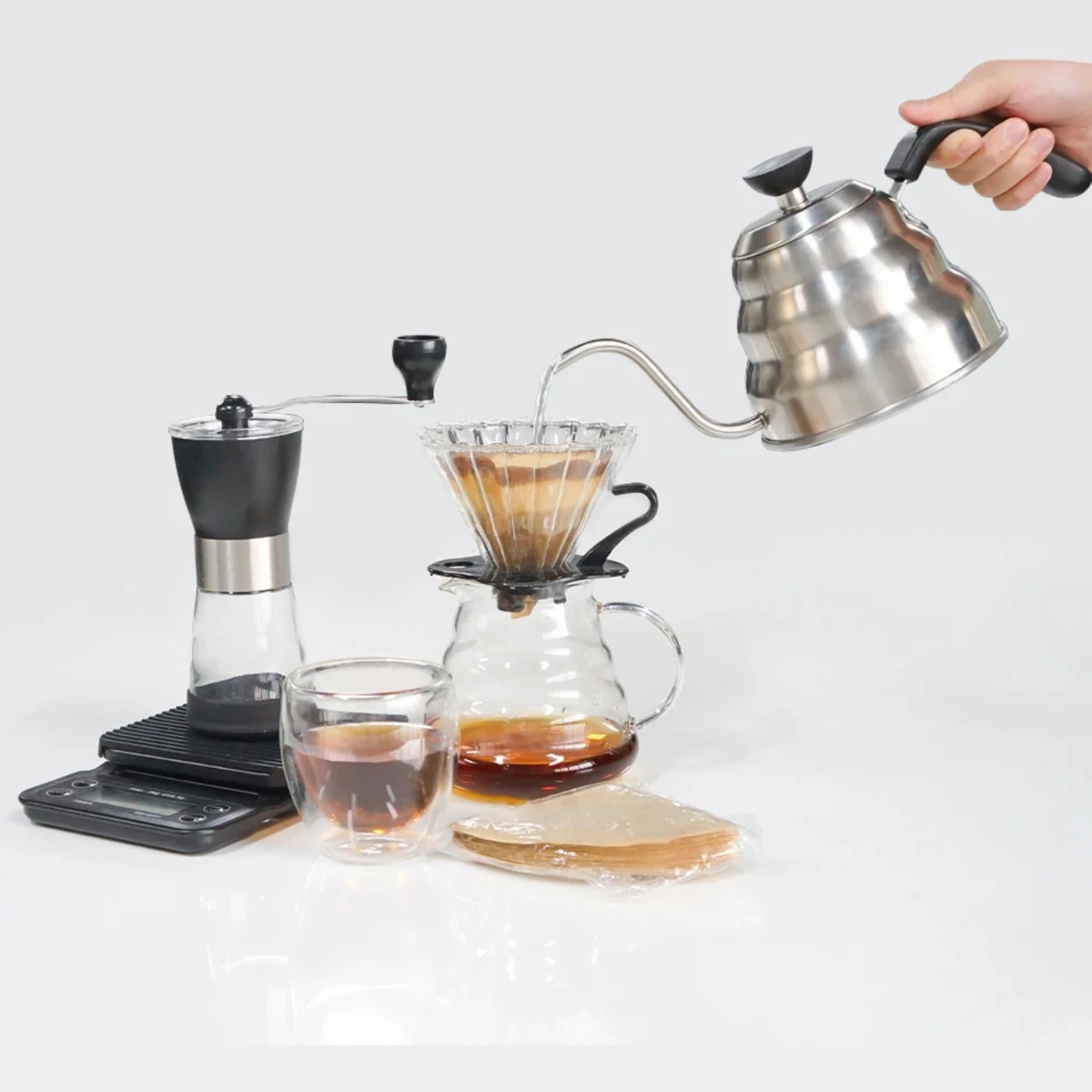 

Pour Over Coffee Kettle Stainless Steel Gooseneck with Thermometer Coffee Tea Pot Drip Coffee all Stovetops Black 1L 1.2L