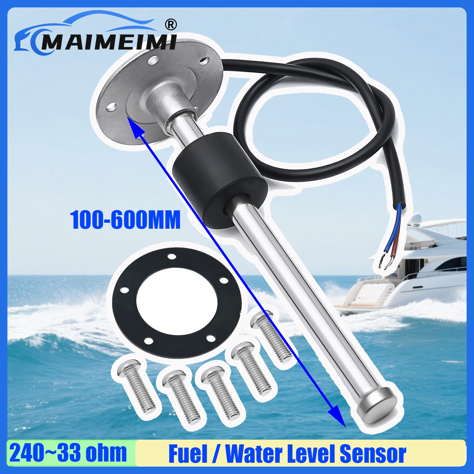 MAIMEIMI Custom 100-600MM Fuel Level Sensor 240-33ohm Water Level Sensor Oil Tank Level Float Sensor Screws for Marine Boat Car