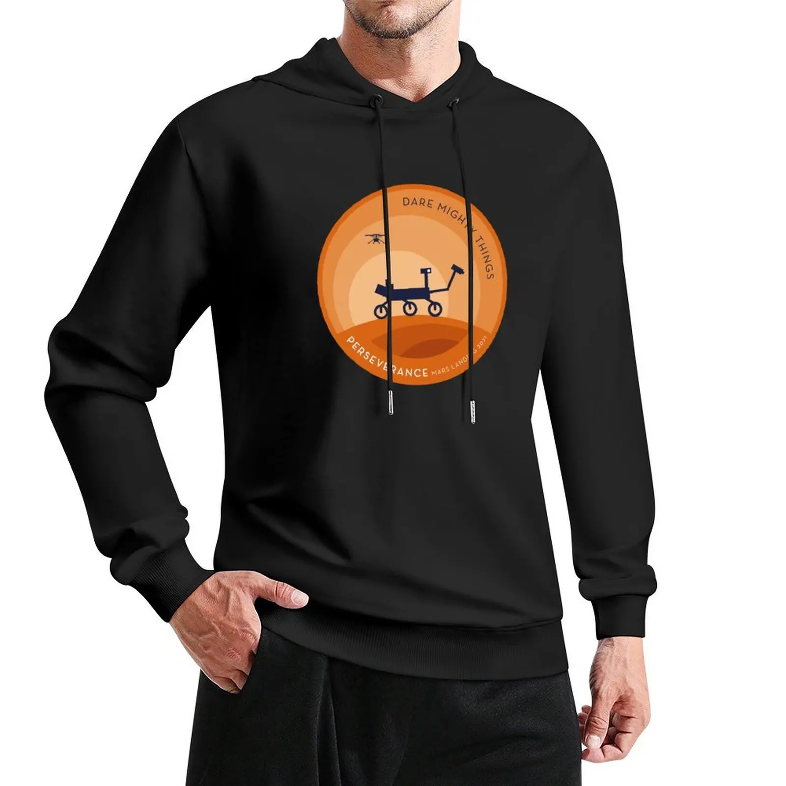 

Perseverance Rover Mars Day Silhoutte Homage Patch Pullover Hoodie men's sweat-shirt hoodies for men