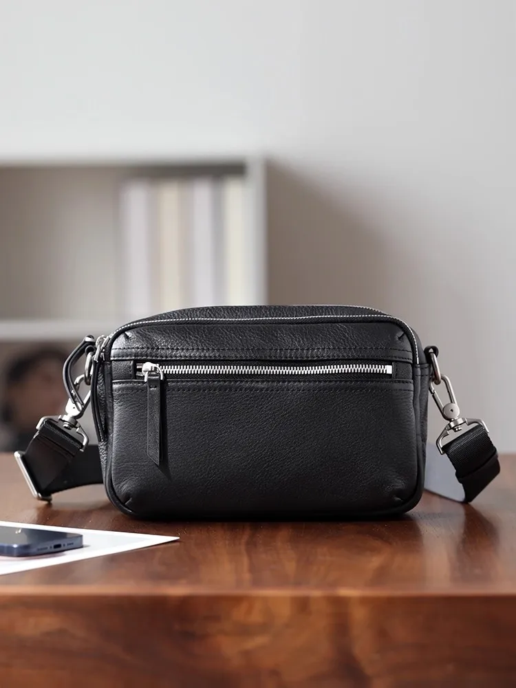 SENOFAN الرجال جلد طبيعي حقيبة كتف مفردة عادية ريترو حقيبة الهاتف جلد البقر متعددة جيب Crossbody حقائب الصدر الصغيرة