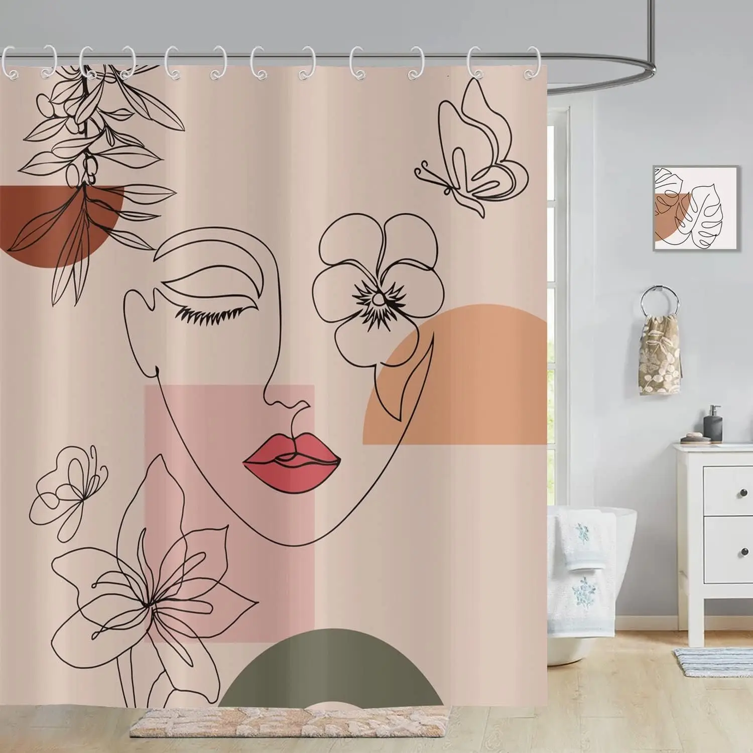 البوهيمي نمط مجردة الحديثة الأزهار روز الوجه دش الستار 180x180 سنتيمتر دش مقاوم للماء الستار مع 12 السنانير