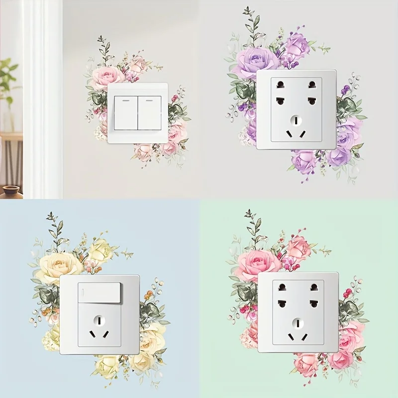 Floral Light Switch Stickers, Self-Adhesive Waterproof Wall Decals, Removable Outlet Covers for Home Decor