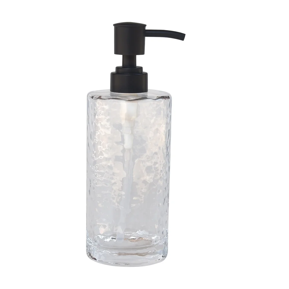 Bottiglia per pompa per sapone in vetro martellato Design elegante per il bagno Dispenser di liquidi Accessorio per la casa in vetro trasparente resistente Conservazione elegante