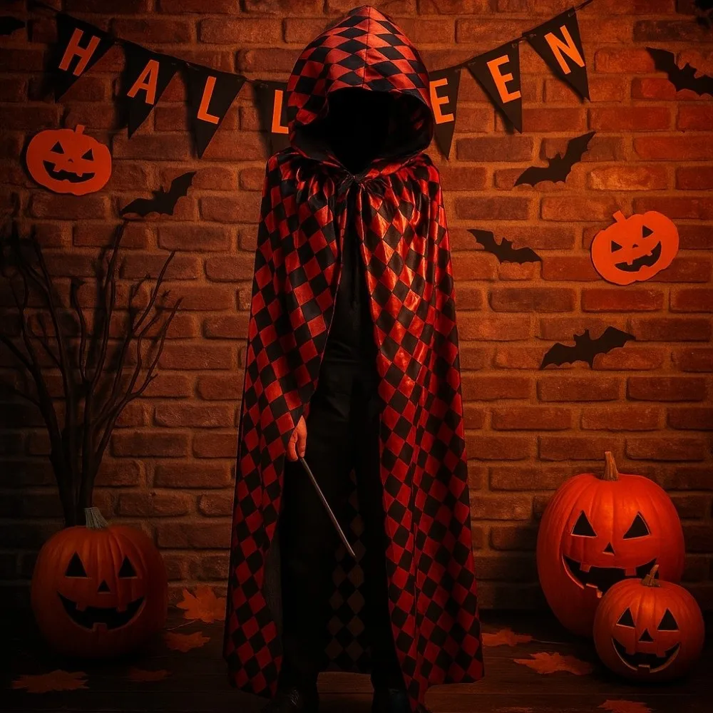Costume d'halloween créatif tache de sang, accessoires de Cosplay, Plaid drôle, Cape de mort d'halloween avec casquette, Cape en toile d'araignée foncée pour enfants