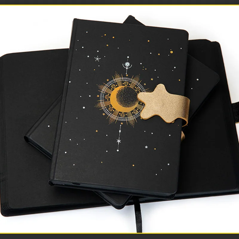 Creative Notebooks Black Cardstock Brilliant Stars All Black Paper Inside Handbook Diy Doodle Book Magnetic Buckle Diary Book