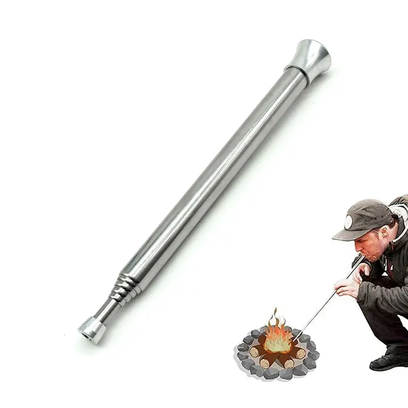 Ventilador de fogo telescópico de aço inoxidável, Fire Stick Tube, Boca Blowpipe, Outdoor Blow Fire, Mini Portable, Cozinhar Camping Blowing